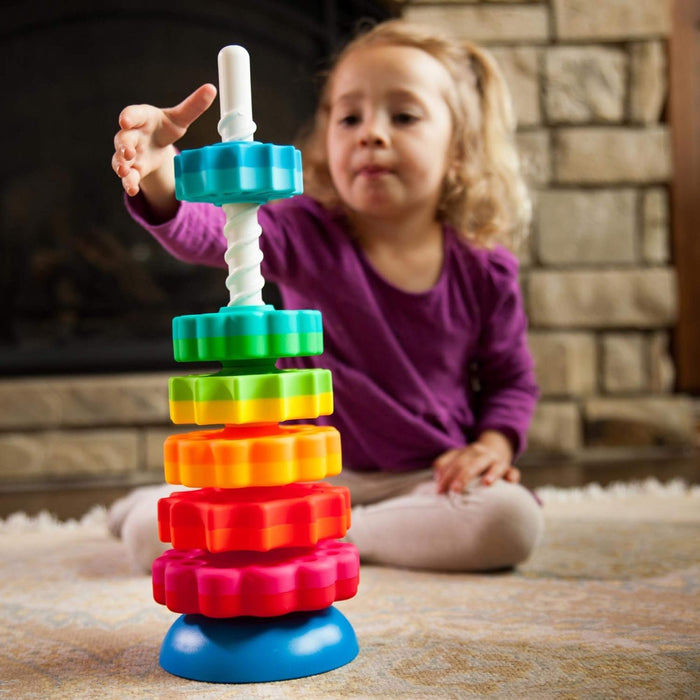 Fat Brain Toys SpinAgain - Corkscrew Stack-and-Sort Toy for Babies & Toddlers