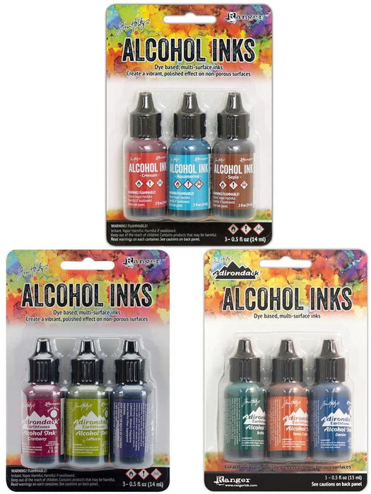 Ranger Alcohol Ink 3-Packs Rodeo, Tuscan Garden, Rustic Lodge with Pixiss Blending Tool Bundle