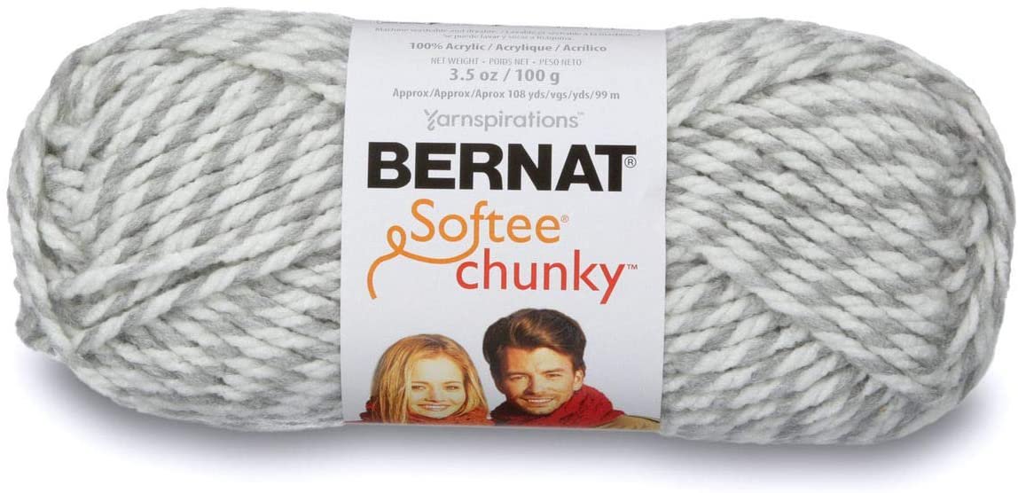Bernat Softee Chunky Yarn, 3.5 Oz, Gauge 6 Super Bulky, Grey Ragg