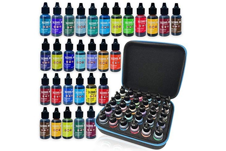 30x Tim Holtz Alcohol Ink .5oz Bottles (Assorted Colors), Pixiss Alcohol Ink Storage Carrying Case Organizer, Stores 30x 0.5-Ounce Bottles of Alcohol Ink, Stickles, Glossy Accents or Reinkers, Travel