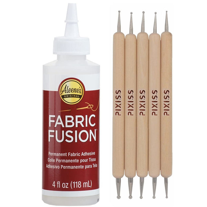 Fabric Fusion Fabric Glue Permanent Clear Washable 2oz for Patches, Rug  Glue, Clothing Glue, No Sew Fabric Glue with Pixiss Art Dotting Stylus Pens  5