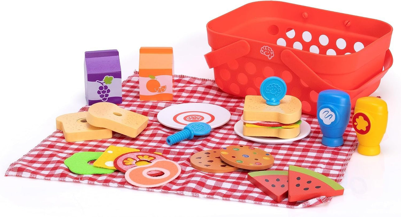 Fat Brain Toys Pretendables Picnic Basket Set - Pretend Playset with Storage, 3+