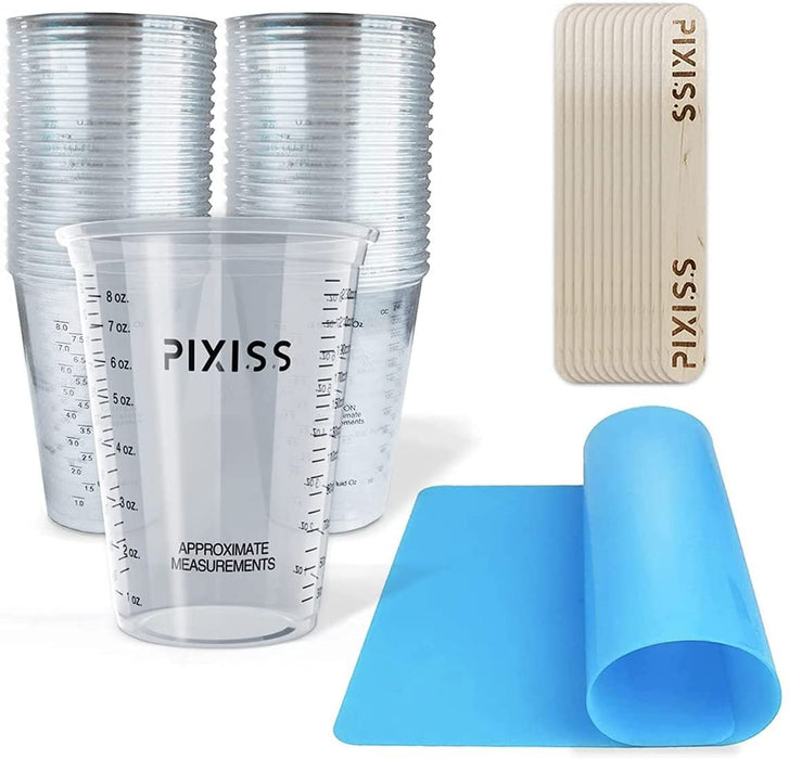 Disposable Measuring Cups For Resin - 20x Pixiss 10 Ounce Graduated Mixing  Cups for Epoxy Resin - Cups with Measuring Lines, Large Silicone Sheet for