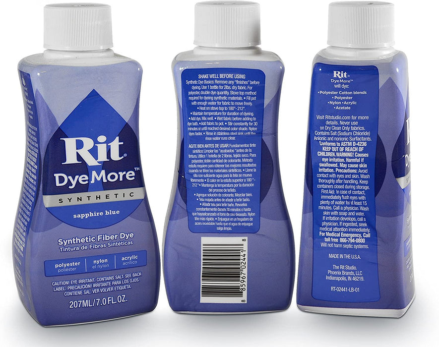 New Rit DyeMore Synthetic Fiber Dye Sapphire Blue Polyester Nylon Acrylic 7  oz