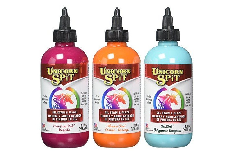 Unicorn SPiT Gel Stain & Glaze Paint in One - CaLyPso Set: --Phoenix Fire, Pixie Punk Pink, Zia Teal - 8 oz size--