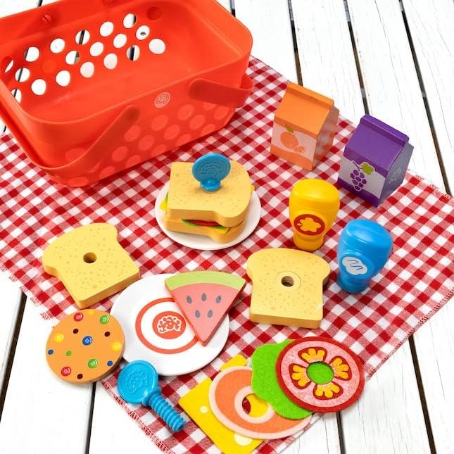 Fat Brain Toys Pretendables Picnic Basket Set - Pretend Playset with Storage, 3+