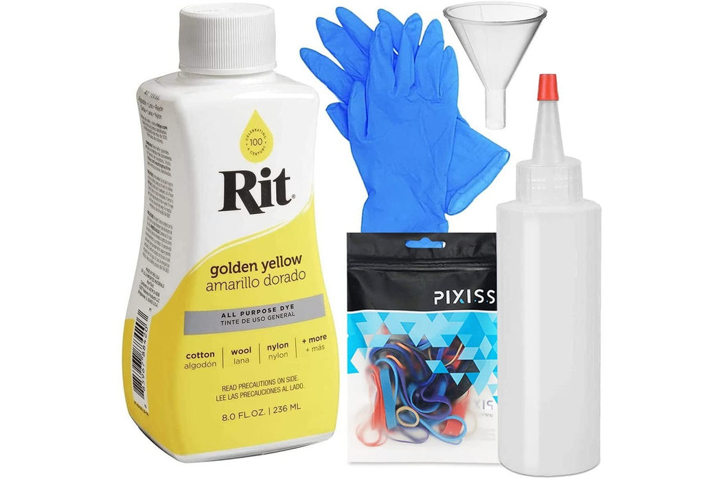 Rit Dye Liquid Fixative All-Purpose Dye (8oz) - Pixiss Tie Dye Kit and  Accessories Set Bundle with Rubber Bands, Gloves, Funnel and Squeeze Bottle  