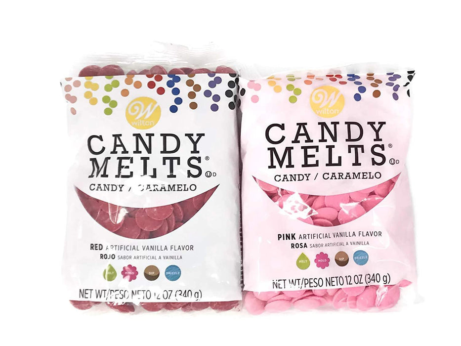 Bundle of Wilton Candy Melts, Red and Pink, 12 Ounces Each