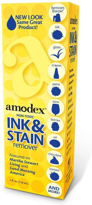Amodex Ink and Stain Remover – Cleans Marker, Ink, Crayon, Pen, Makeup from Furniture, Skin, Clothing, Fabric, Leather - Liquid Solution - 4 fl oz Bottle - (Pack of 3)