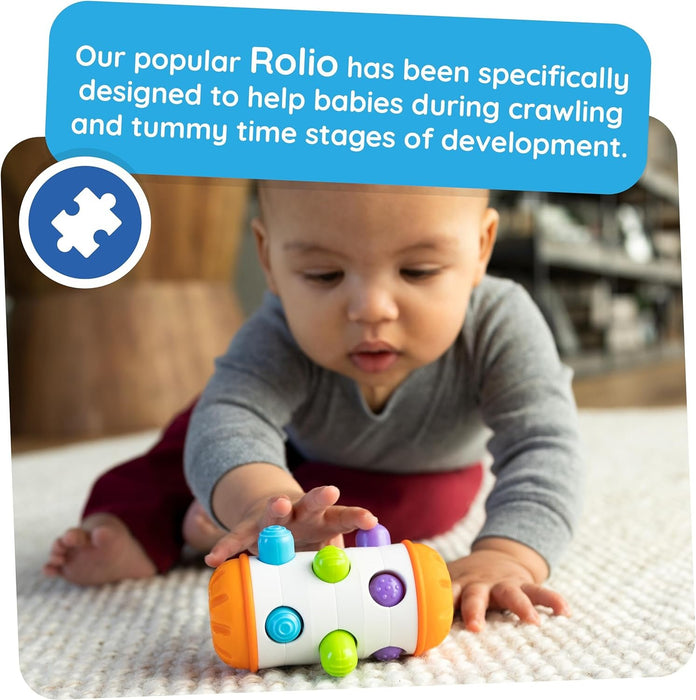 Fat Brain Toys Rolio - Sensory Tummy Time and Rattle Toy for Babies Ages 6 Months+