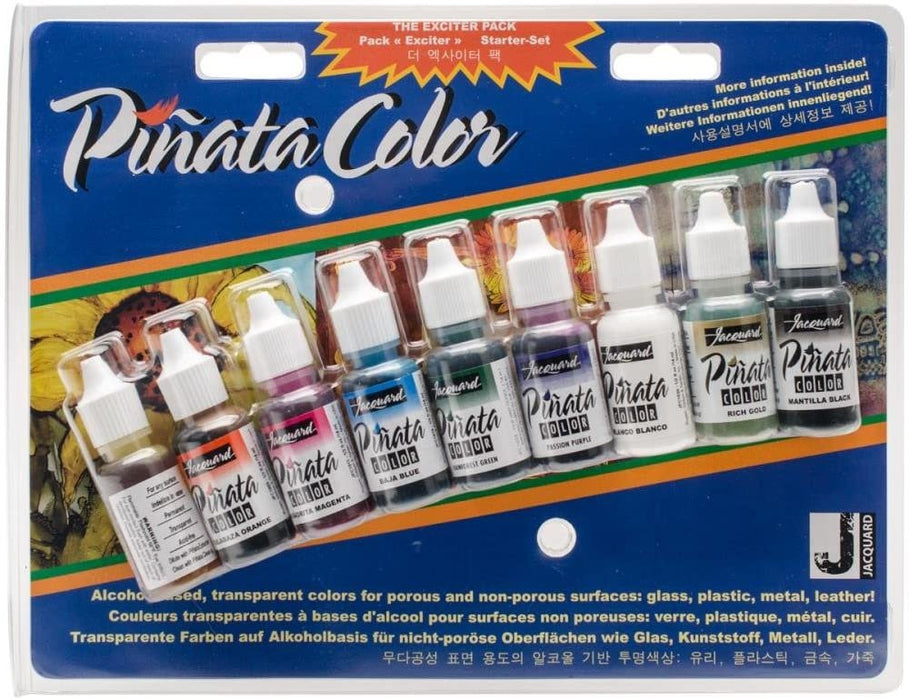 Jacquard Products JAC9916 Pinata Color Exciter Ink Pack Includes 9 Pinata Alcohol Inks, 10X Pixiss Ink Blending Tools Bundle, and 2-Ounce Ranger Adirondack Alcohol Blending Solution