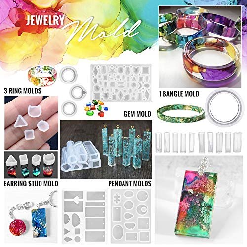 Pixiss Epoxy Resin Molds, Mixing Kit Supplies, 15 Resin Tinting Mica Powder Pigments, 106pcs for Soap Making, Slime, Resin Jewelry, Casting Resin, Epoxy Mixing Cups Sticks, Silicone Cups and More