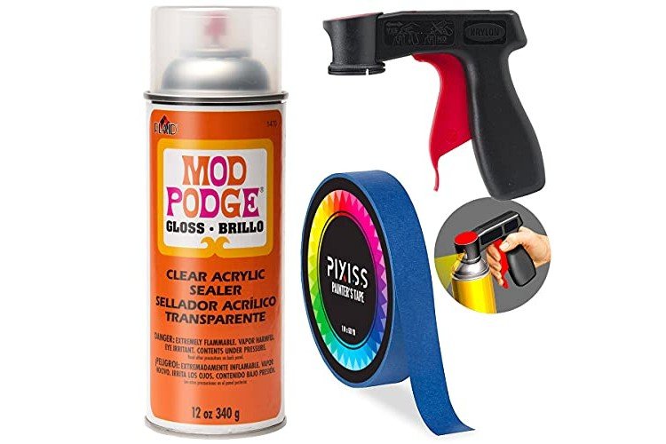 Gloss Mod Podge Spray Acrylic Sealer Clear Coating Gloss Paint Sealer Spray, Snap and Spray Paint Can Handle Sprayer Tool, Pixiss Blue Multi-Surface Painters Tape