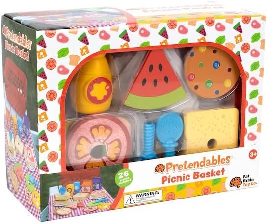 Fat Brain Toys Pretendables Picnic Basket Set - Pretend Playset with Storage, 3+