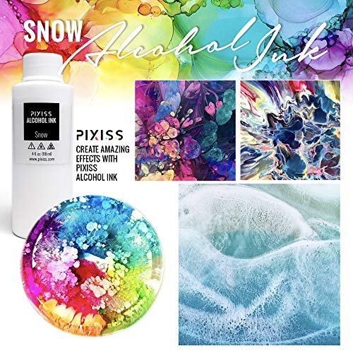 Pixiss White Alcohol Ink 4-Ounce, Pixiss (3) 20ml Needle Tip Applicator Bottles and Funnel, Bundle for Yupo and Resin