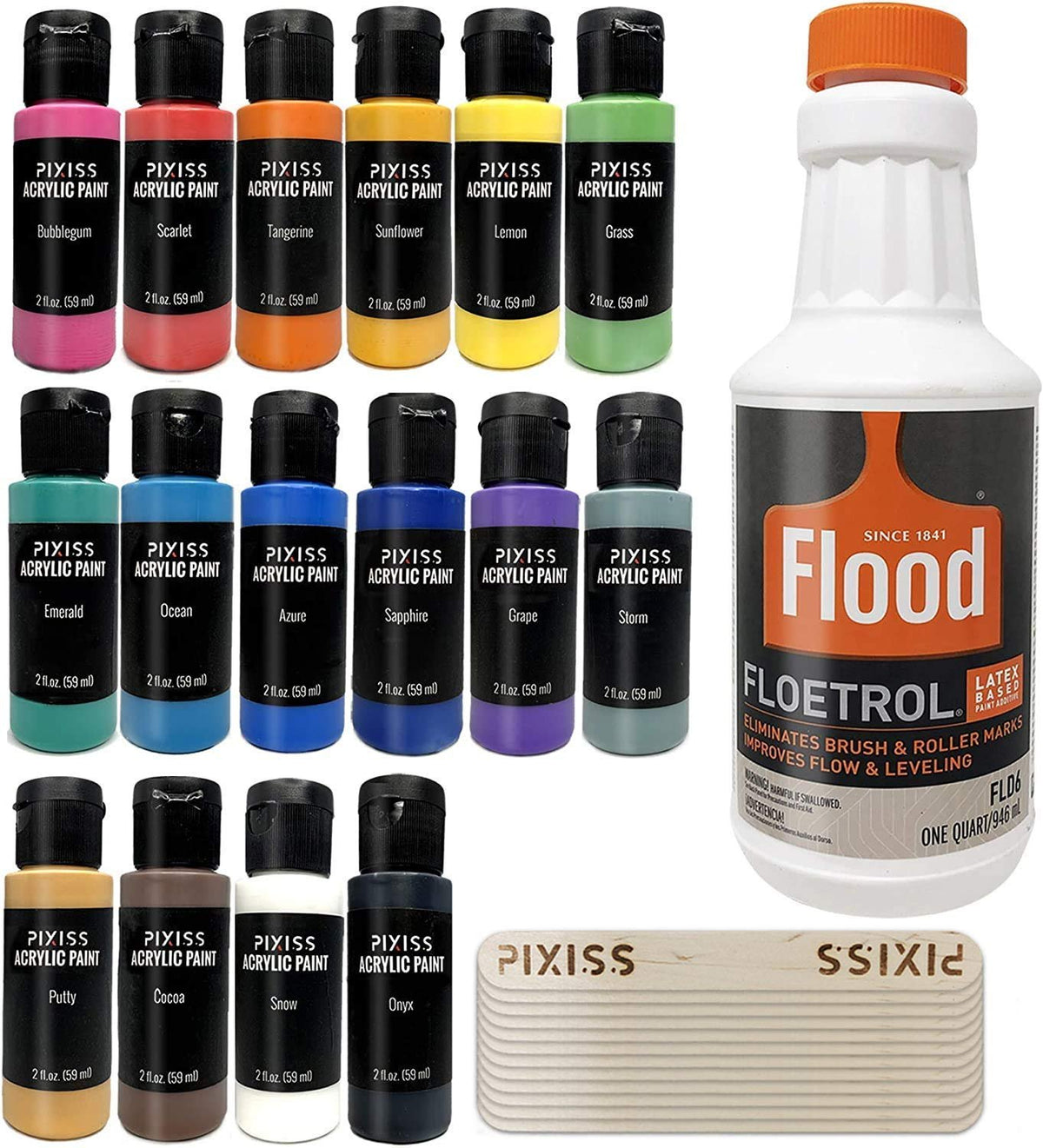  Customer reviews: Floetrol For Acrylic Paint Pouring Kit,  Flotrol Acrylic Pour Medium Additive, 16 Acrylic Pouring Paints, 20 Pixiss  Wood Mixing Sticks