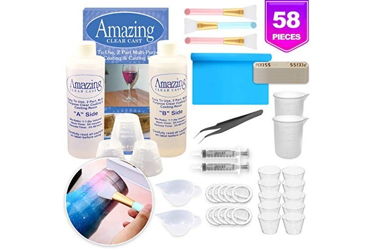 Glitter Epoxy Tumbler Kit, Clear Casting Resin 8-Ounce, 3 Silicone Epoxy Brushes for Tumblers, Pixiss Epoxy Resin Mixing Bundle