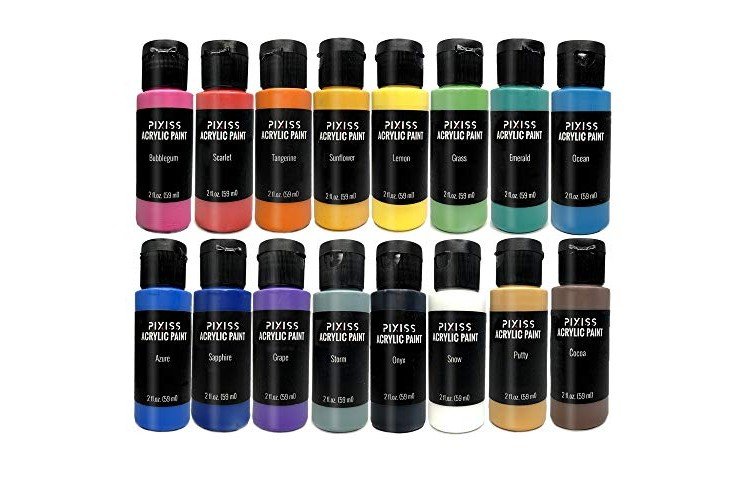 Pixiss Acrylic Paints Set of 16 (59 ml/2fl.oz) Art Supplies Paint Set, Vivid Pigments, Non Fading, and Non Toxic Paints for Artists, Kids, and Casual Painters Great for Canvas Painting