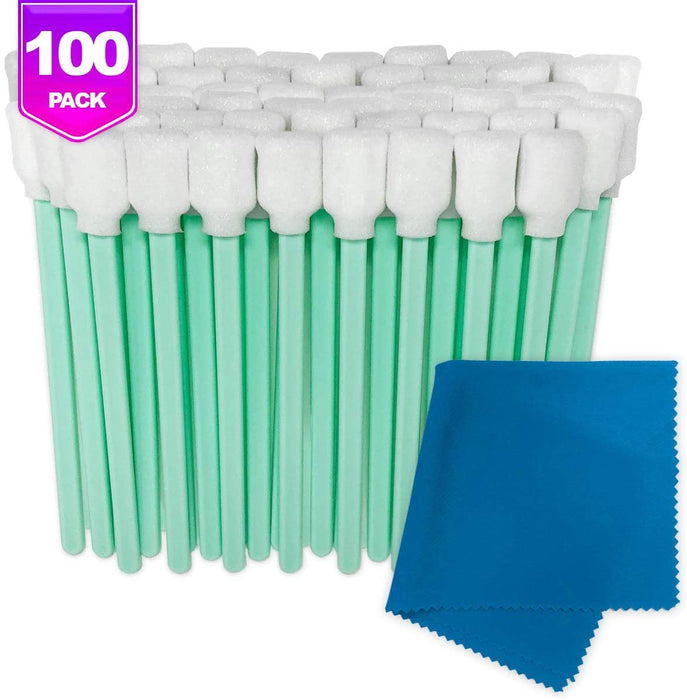Cleaning Swabs Large Keyboard Cleaning Foam Swabs Sponge Sticks 100-Pack by Pixiss with Microfiber Cloth, for Inkjet Printer, Optical Equipment, Cameras, Sensors, Electronics, Lint Free