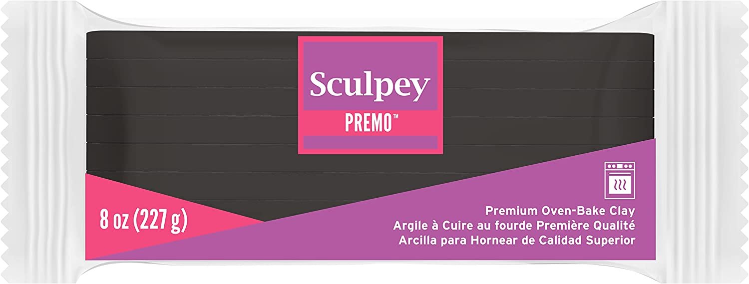 Sculpey Premo Polymer Oven-Bake Clay, Black, Non Toxic, 8 oz. bar, Great for jewelry making, holiday, DIY, mixed media and home décor projects. Premium clay Great for clayers and artists.