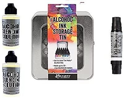 Ranger Tim Holtz Alcohol Ink Storage Tin, Blending Pen and Two Alcohol Blending Solutions