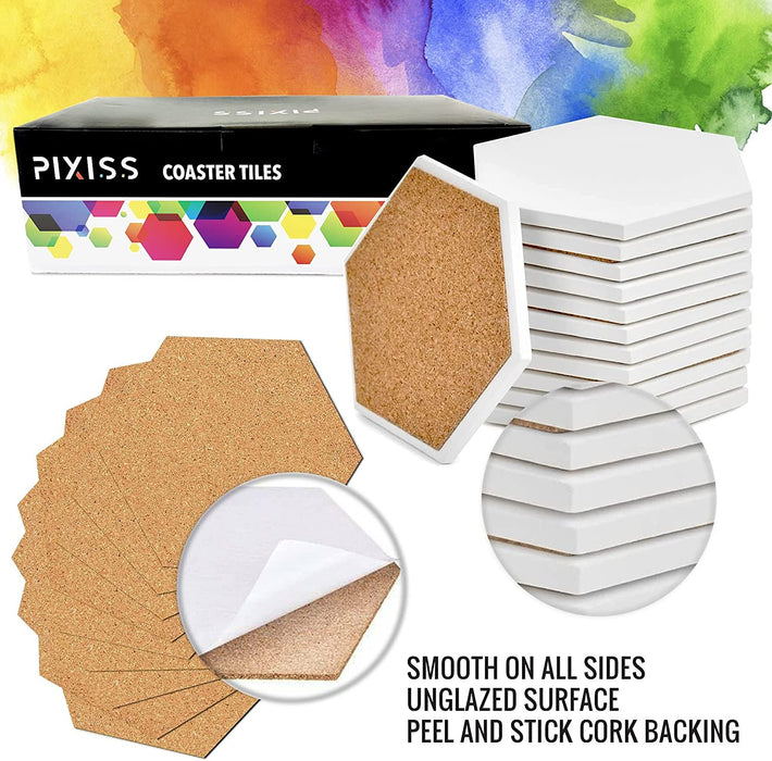 Ceramic Tiles for Crafts Coasters,12 Hexagon White Tiles Unglazed 4-In —  Grand River Art Supply