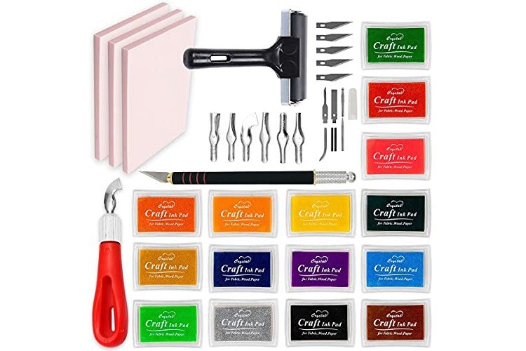 Rubber Block Stamp Carving Blocks Stamp Making Kit with Cutter Tools, 12-Pack Carving Rubber Stamps for Printmaking, Printing and More., Adult Unisex