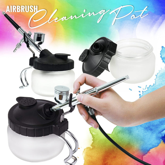 Airbrush Cleaning Kit Spray Wash Cleaning Pot Stabilizer Jar Bottles Holder  with Cleaning Tools Needle Nozzle Brush