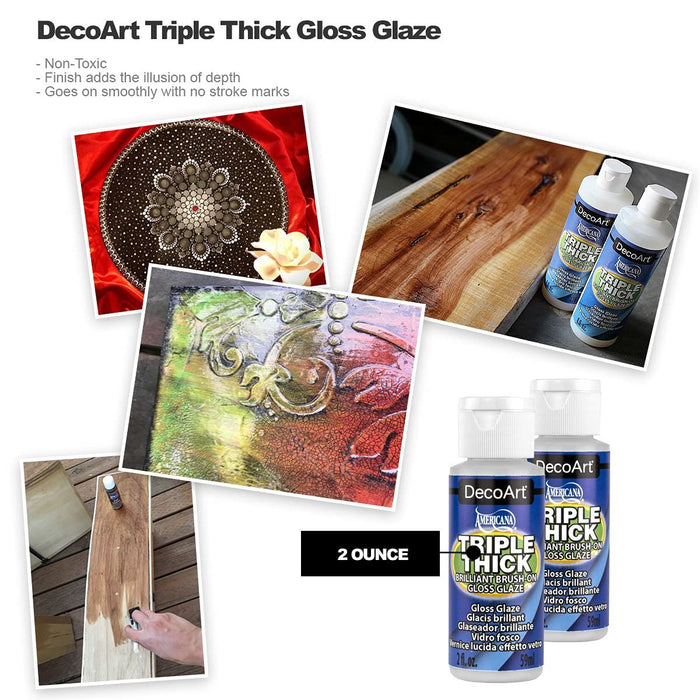 DecoArt Triple Thick Gloss Glaze, 8-Ounce, Pixiss Foam Brush