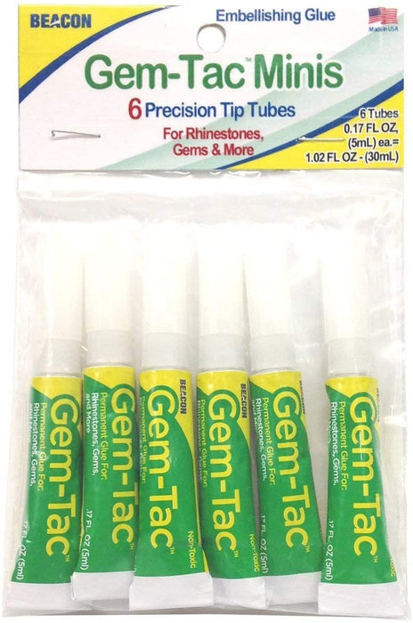 Beacon Gem-Tac Permanent Glue for Gems and Rhinestones, 6 Tube Bag, 1-Pack