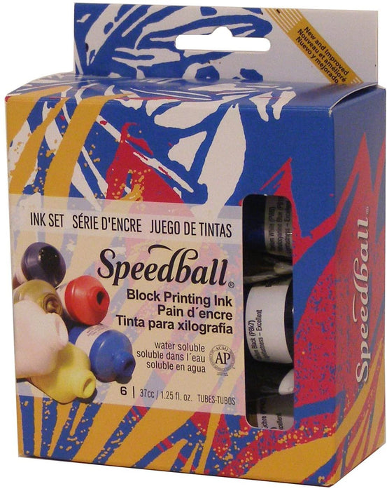 Speedball Water-Soluble Block Printing Ink Starter Set â€“ 6 Bold Colors With Satiny Finish - 1.25 FL OZ Tubes - 3470