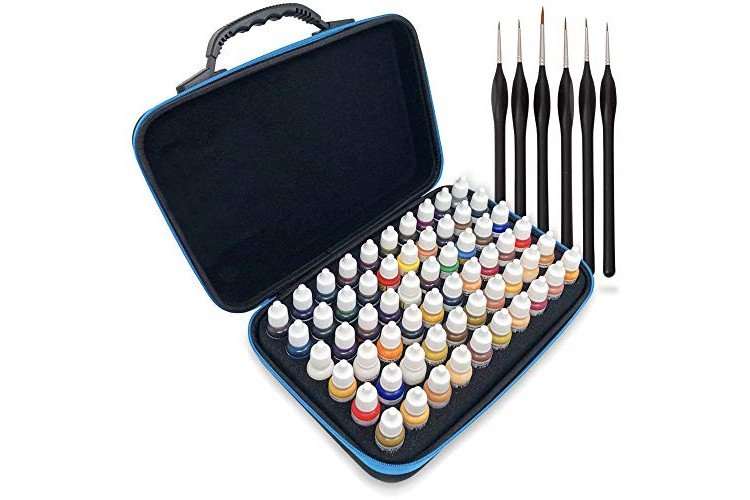 Pixiss Model Paint Storage Case Acrylic Paint Organizer Holder Tray Works with Top Hobby Paint Brands, Paint Rack or Paint Holder 60 Slots with 6 Fine Detail Miniatures Paint Brushes