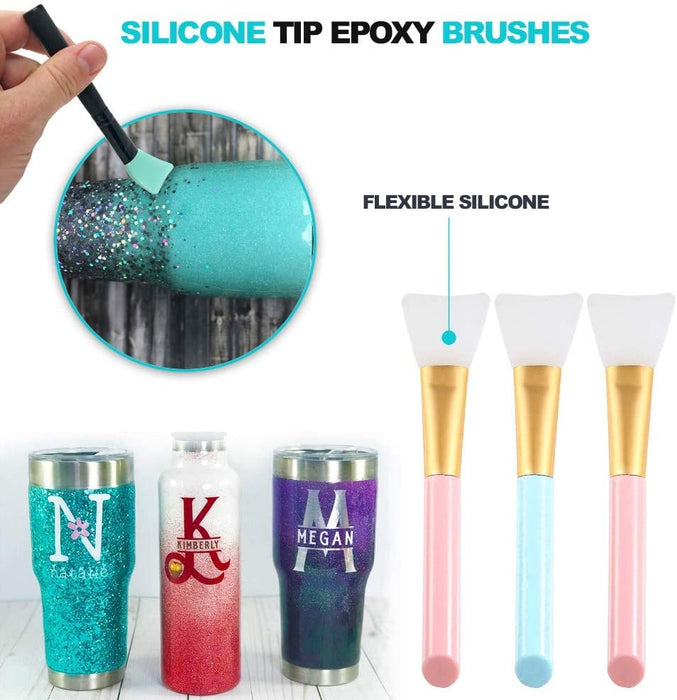 Glitter Epoxy Tumbler Kit, Clear Casting Resin 8-Ounce, 3 Silicone Epoxy Brushes for Tumblers, Pixiss Epoxy Resin Mixing Bundle