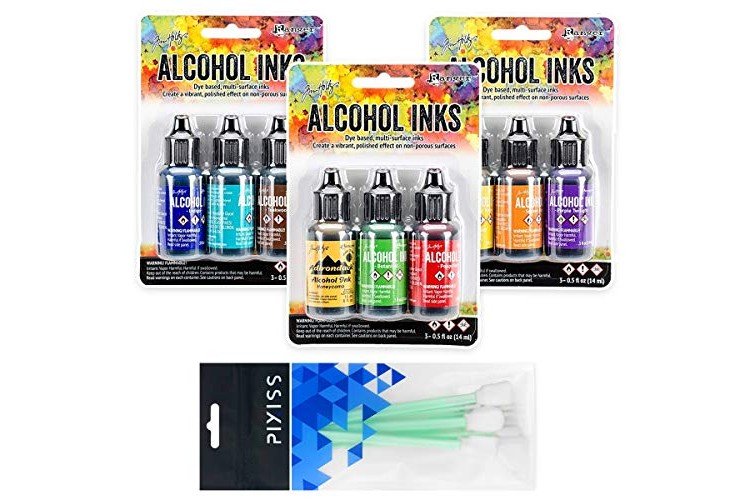 Ranger Tim Holtz Alcohol Inks Bundle 1, Summit View, Conservatory, Mariner, 10x Pixiss Ink Blending Tools
