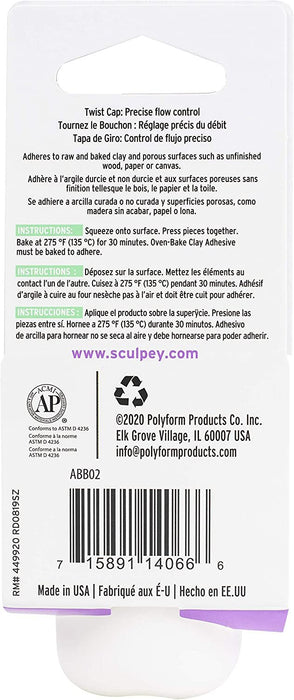 Sculpey Oven Bake Clay Adhesive, Non Toxic, 2 fl oz. bottle with precise flow twist cap. Great for gluing polymer clay to itself and porous surfaces.