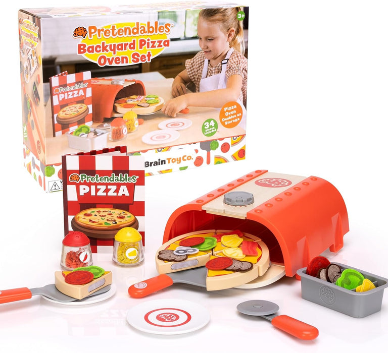 Fat Brain Toys Pretendables Backyard Pizza Oven Set - Pretend Playset with Storage, 3+