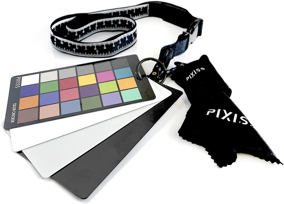 Camera Color Correction White Balance Card, 4In1 Color Correction Card Set by Pixiss, 18% Gray, Black, All in Glossy and Matte, Premium Exposure Card Set with Free Camera Lens Micro Fiber Cloth