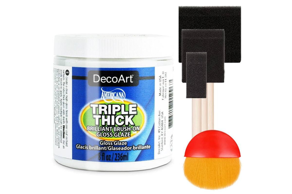 DecoArt Triple Thick Gloss Glaze, 2-Ounce, Pixiss Foam Brush