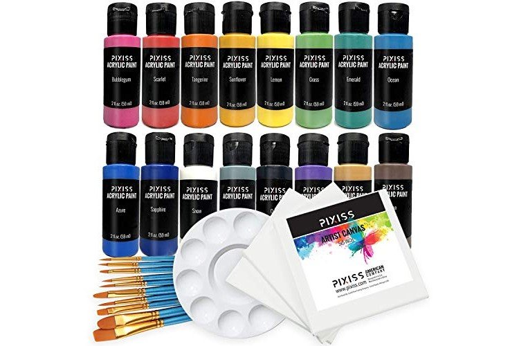 Pixiss Acrylic Paints Set of 16 (59 ml/2fl.oz), Paint Brush 10 Piece S —  Grand River Art Supply