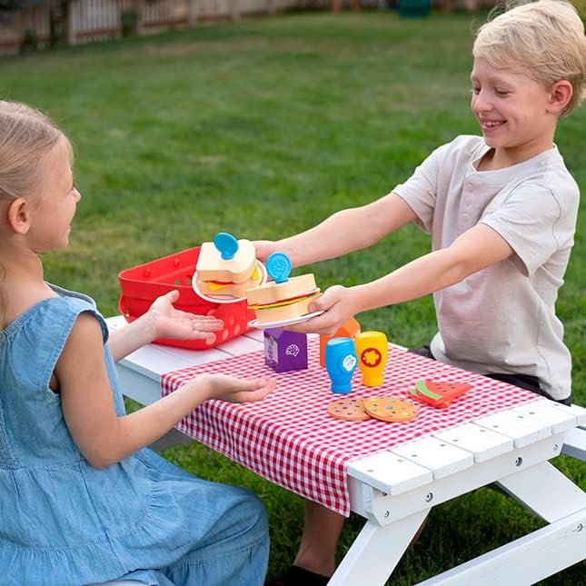 Fat Brain Toys Pretendables Picnic Basket Set - Pretend Playset with Storage, 3+