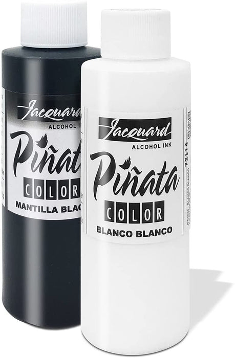 Jacquard Pinata Blanco and Mantilla Black Bundle - Black and White Colors (4-Ounce Bottles), 3 Pixiss 20ml Needle Tip Applicator and Refill Bottles and 1.5 inch Funnel Bundle for Yupo and Resin