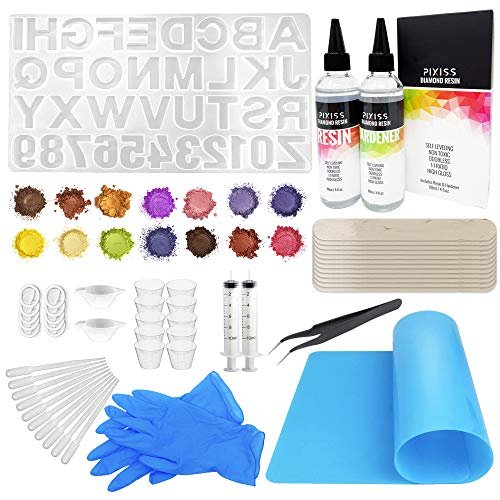 Fznkrag 353Pcs Letter Number Silicone Mold Kit Alphabet Resin Casting Molds Backward Number Mold with Glitter Powder Epoxy Tools Metal Accessories for