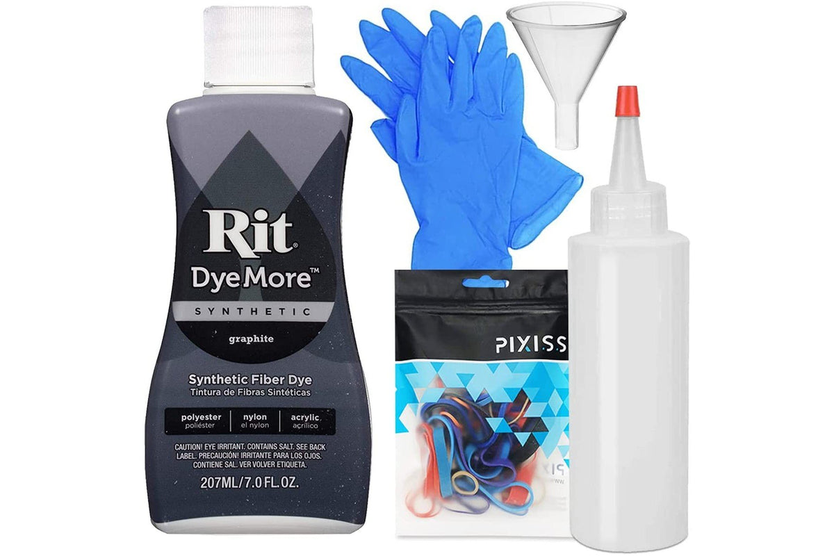 Graphite Rit DyeMore Advanced Liquid Dye for Polyester, Acrylic, Acetate,  Nylon and More with Gloves and Rubber Bands