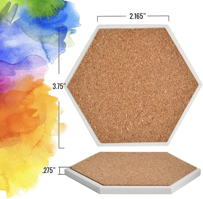 100 Pack Ceramic Tiles for Crafts Coasters, Hexagon White Tiles Unglazed 4-Inches with Cork Backing Pads, for Alcohol Ink or Acrylic Pouring, DIY Make Your Own Coasters, Mosaics, Painting Projects