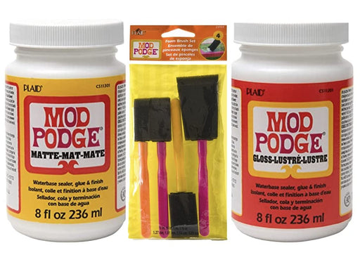 Mod Podge Bundle, 8 Ounce Gloss and Matte Medium, 3 Pixiss Foam Brushe —  Grand River Art Supply