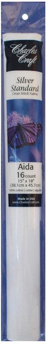 DMC TC8636-6750 Silver Label Aida Count with Soft Tube, White, 15 by 18-Inch, 16-Pack
