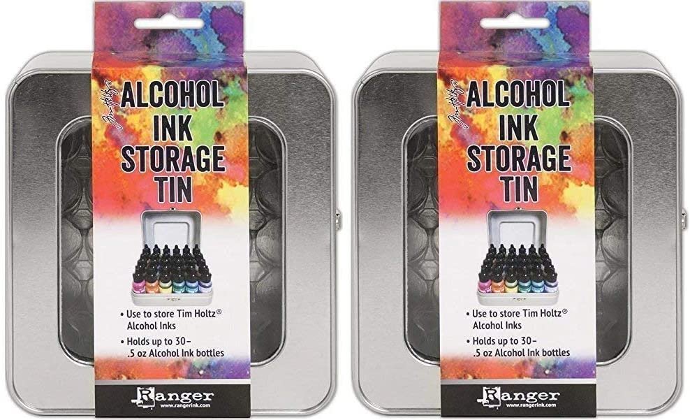 Ultimate Alcohol Ink Bundle, All 60 Ranger Tim Holtz Colors, All 7 Mixatives, 2X Alcohol Ink Storage Tins and 10x Pixiss Alcohol Ink Blending Tools