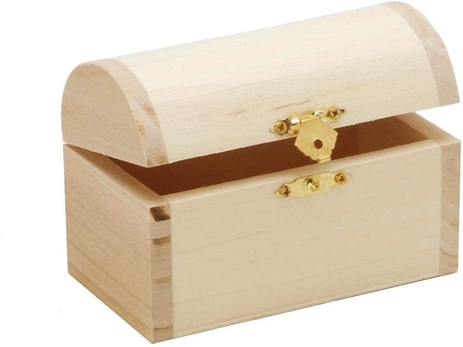 Darice Unfinished Wood Chest Box – Light Unfinished Wood with Curved Top and Clasp – Make Your Own Gift Box, Treasure Chest - Decorate with Paint, Stones, and More – 4.7"x2.4"x3.1" (1 Box)