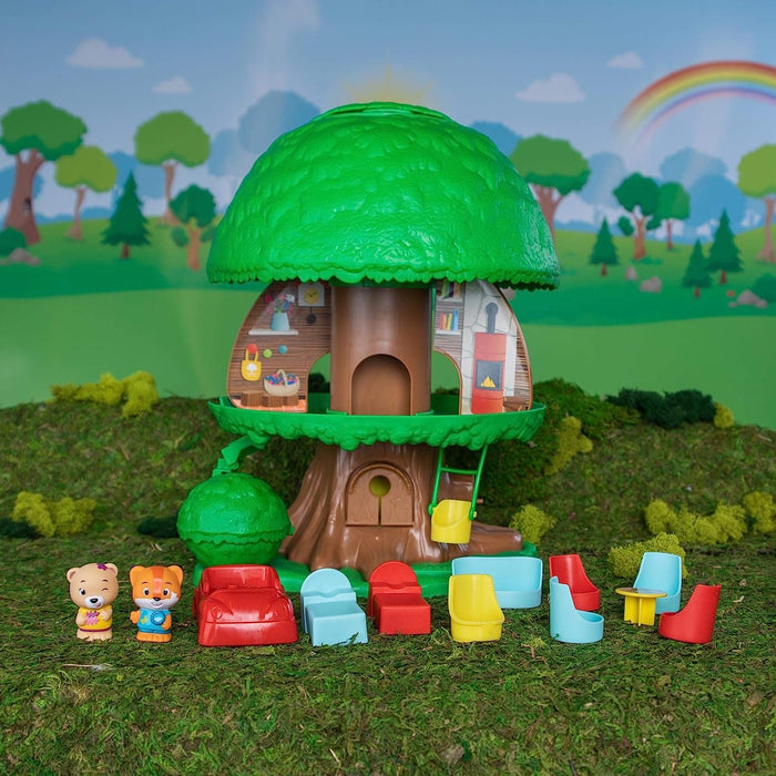 BANDAI V700200 Timber Tots by Klorofil-Magic Tree House with 2 Figures-Eliot from The Fox Ruby from The Bear Family-Early Learning pre-School playset & Activity Toy-Retro Toys-V700200