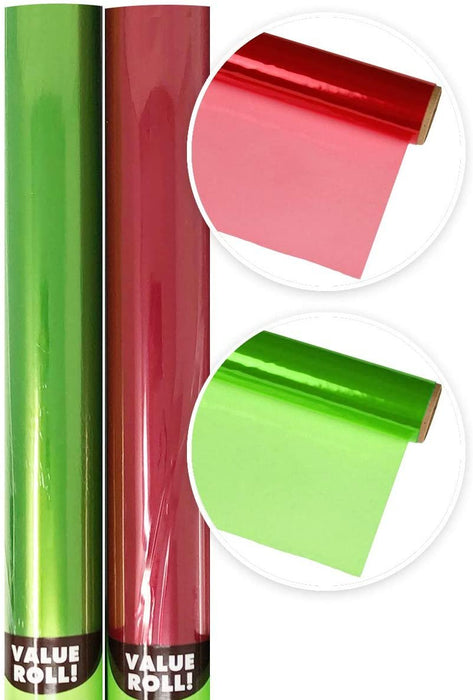 Red and Green Translucent Holiday Christmas Cellophane Paper Wrap Rolls, 2 Rolls 30-Inches by 40-Feet Each, 100 Square Feet Each